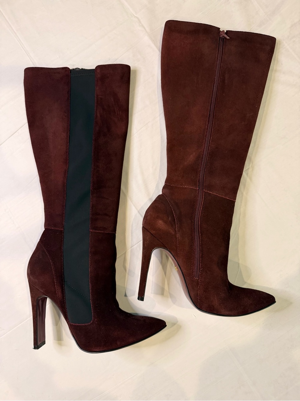 Andrea Burgundy Suede Knee High Boots Pointed Toe High Heel Size 8.5